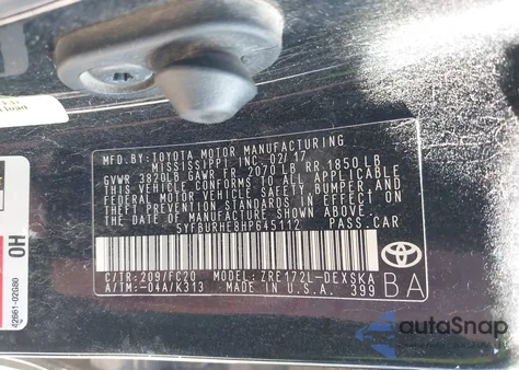 2017 Toyota Corolla Se z USA, uszkodzony, nr VIN 5YFBURHE8HP645112